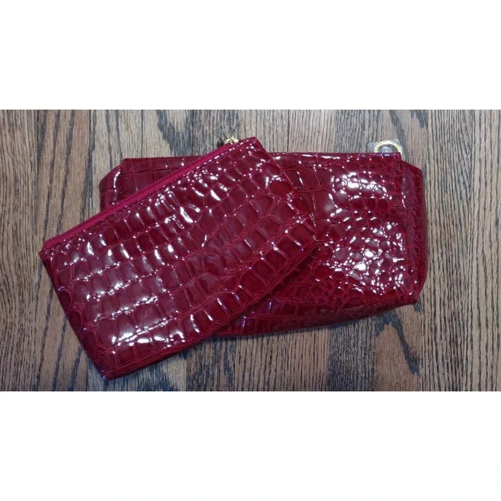 Estee Lauder Red Croc Embossed Cosmetic Bag Set - 2 Piece Makeup Pouch GWP
